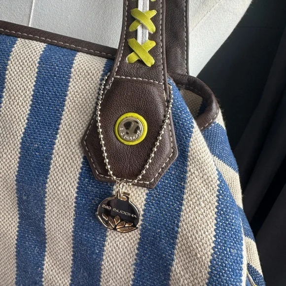 Big Buddha Swesley Blue and White Striped Tribal Tote Bag - Picture 10 of 13